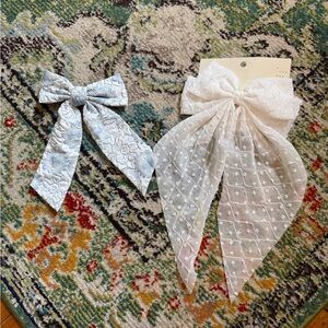 NEW White and Light Blue Floral Hair Bows